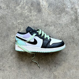 Looped Laces Seafoam green flat shoelaces tied in Air Jordan 1 Low SE Tie Dye sneaker