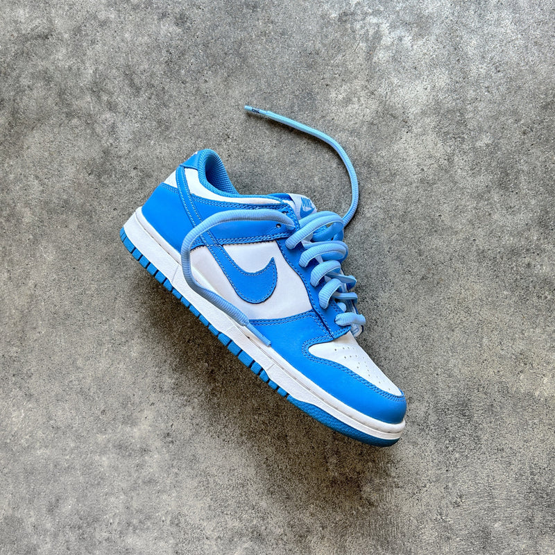 Looped Lace University Blue thick oval shoelaces in Nike Dunk Low University Blue sneaker