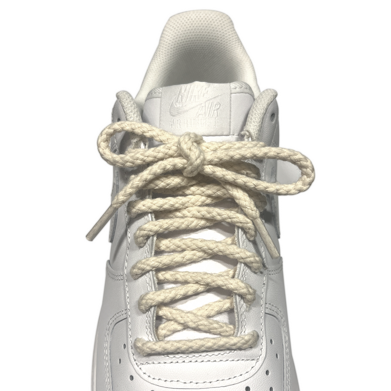 Cream Rope Laces Custom Air Force 1 Sneakers. Low Top 